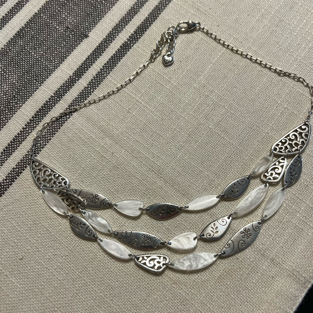 Brighton 3-strand necklace, silver and mother-of-pearl